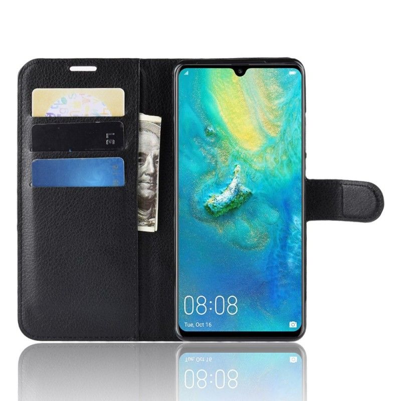 Flip Cover Læder for Huawei P30 Pro Sort Retro Lychee