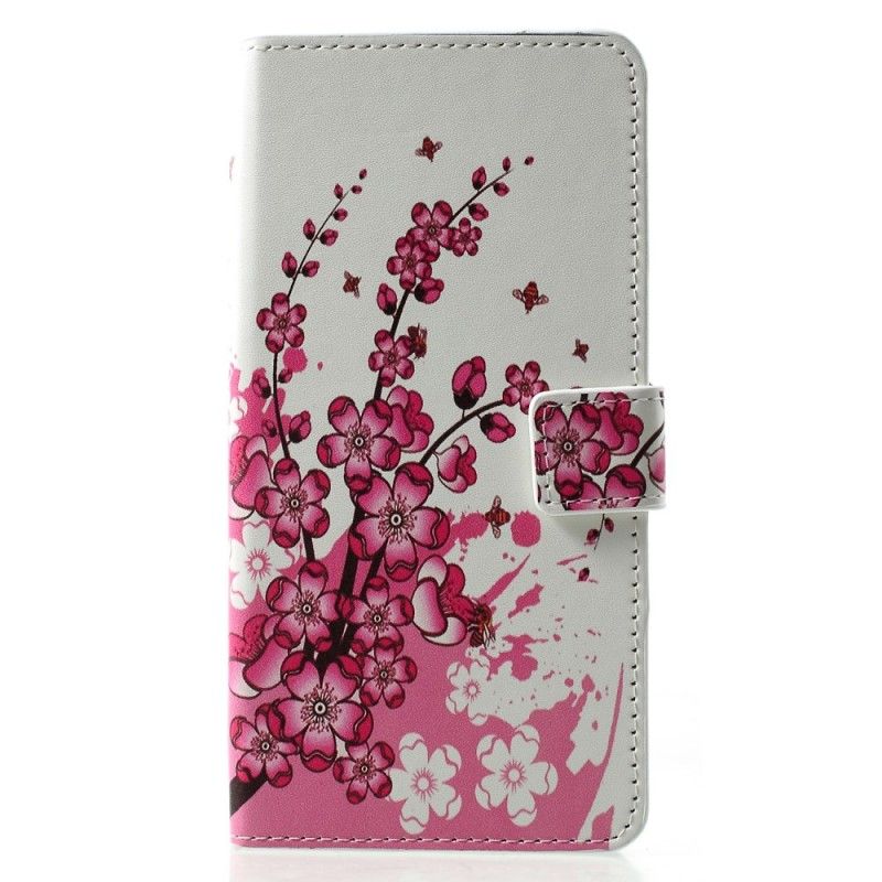 Flip Cover Læder Huawei P30 Pro Lyserød Tropiske Blomster