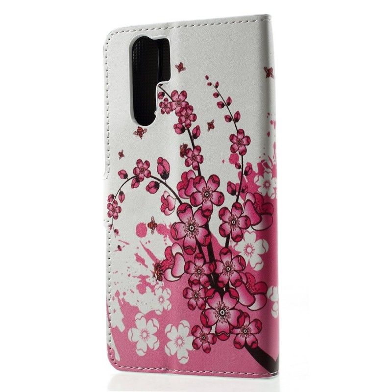 Flip Cover Læder Huawei P30 Pro Lyserød Tropiske Blomster