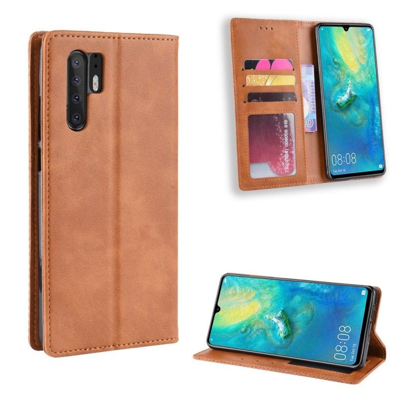 Læder Cover Huawei P30 Pro Sort Stiliseret Vintage Lædereffekt Original