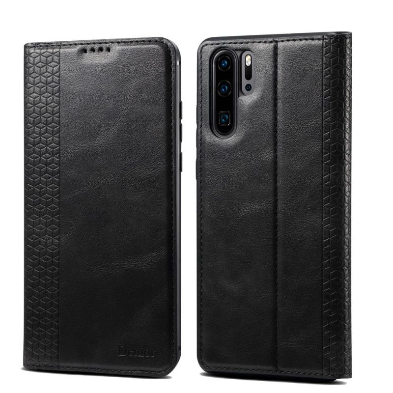 Læder Cover Huawei P30 Pro Sort Struktureret Lædereffekt Original