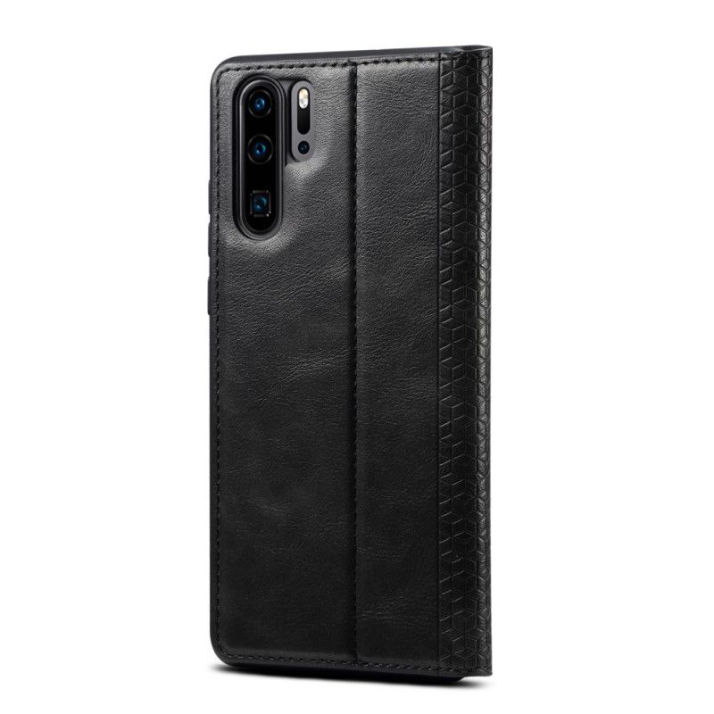 Læder Cover Huawei P30 Pro Sort Struktureret Lædereffekt Original