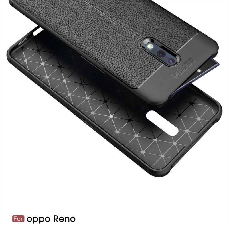 Cover Oppo Reno Sort Lychee-Lædereffekt