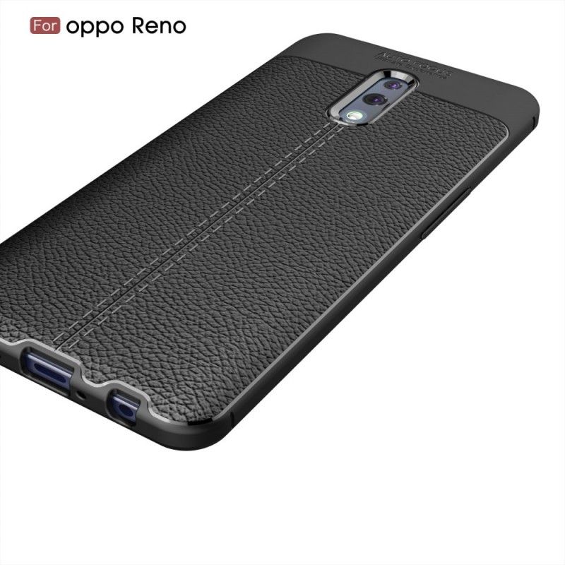 Cover Oppo Reno Sort Lychee-Lædereffekt