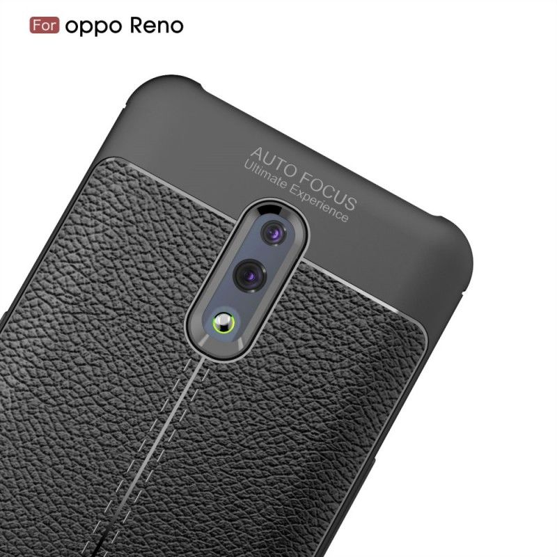 Cover Oppo Reno Sort Lychee-Lædereffekt