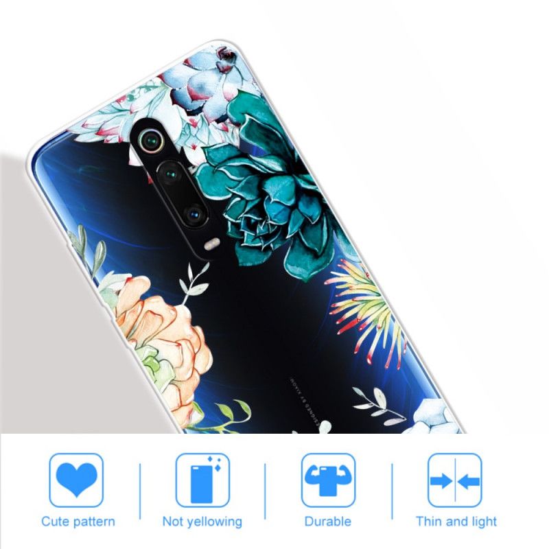 Cover Xiaomi Mi 9T / Mi 9T Pro Gennemsigtige Akvarelblomster