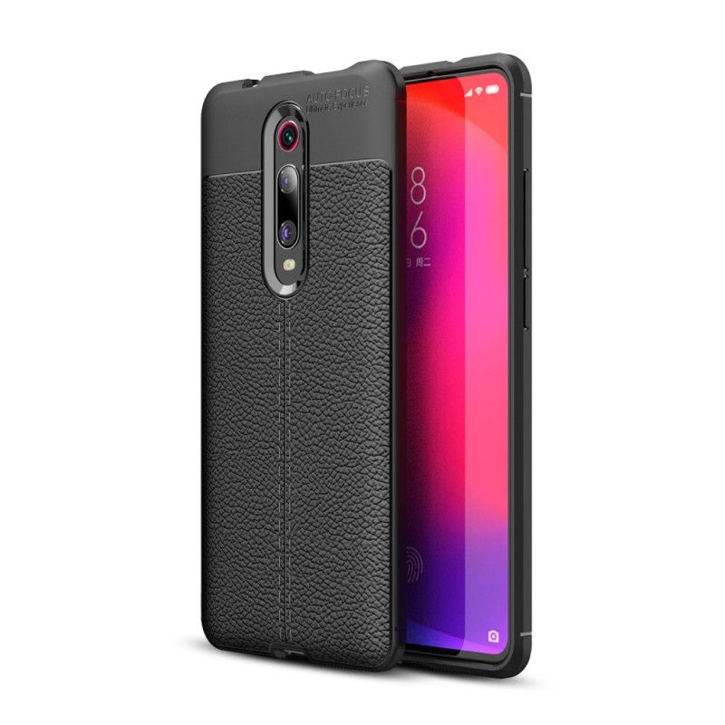 Cover Xiaomi Mi 9T / Mi 9T Pro Sort Dobbelt Line Lychee Læder Effekt