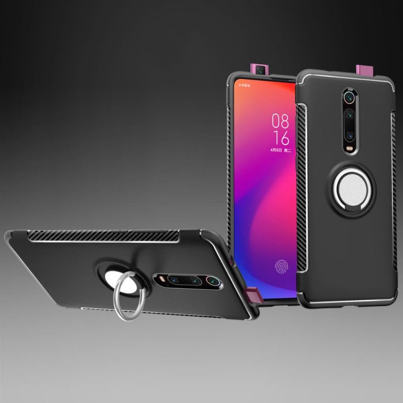 Cover Xiaomi Mi 9T / Mi 9T Pro Sort Mobilcover Kulfiber Magnetisk Ring