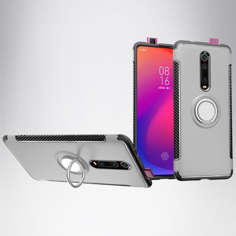 Cover Xiaomi Mi 9T / Mi 9T Pro Sort Mobilcover Kulfiber Magnetisk Ring