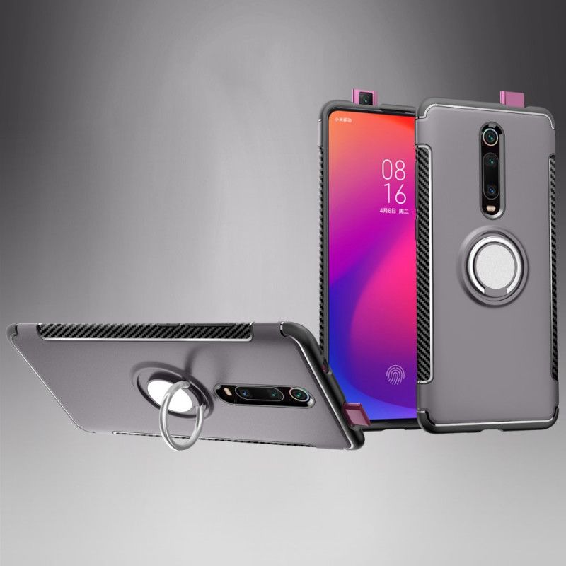 Cover Xiaomi Mi 9T / Mi 9T Pro Sort Mobilcover Kulfiber Magnetisk Ring