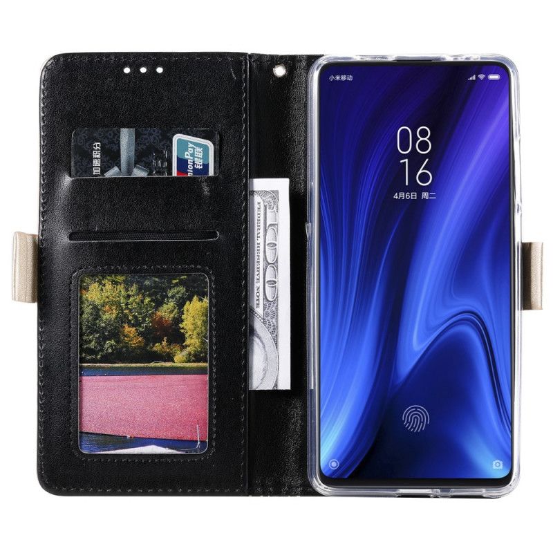 Flip Cover Læder for Xiaomi Mi 9T / Mi 9T Pro Sort Snørebåndspung