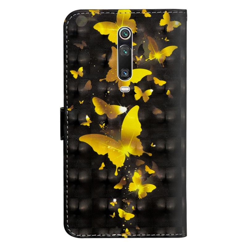 Flip Cover Læder Xiaomi Mi 9T / Mi 9T Pro Gule Sommerfugle