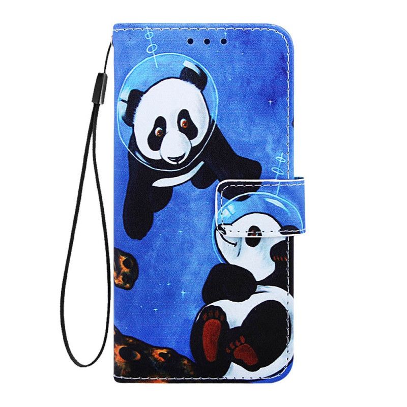 Flip Cover Læder Xiaomi Mi 9T / Mi 9T Pro Pandas Kosmonauter Med Rem