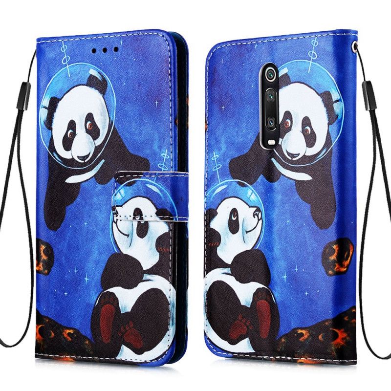 Flip Cover Læder Xiaomi Mi 9T / Mi 9T Pro Pandas Kosmonauter Med Rem