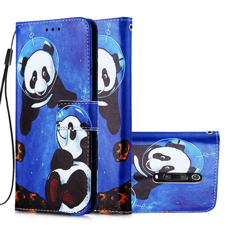 Flip Cover Læder Xiaomi Mi 9T / Mi 9T Pro Pandas Kosmonauter Med Rem