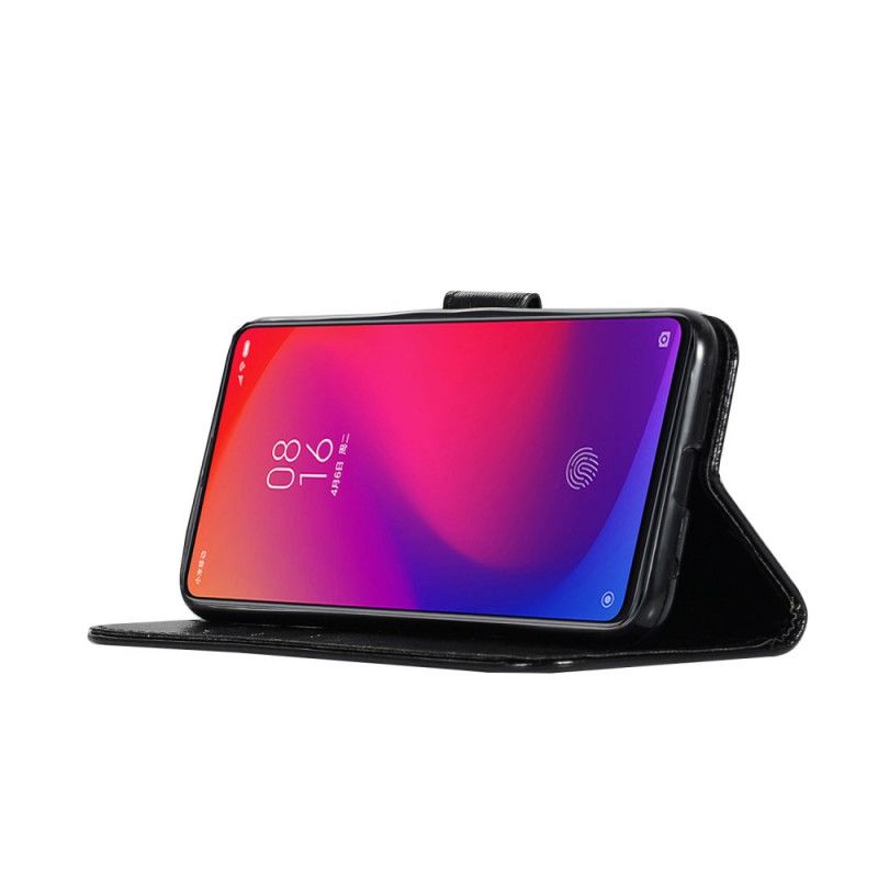 Flip Cover Læder Xiaomi Mi 9T / Mi 9T Pro Sort Vintage Lædereffekt Med Rem