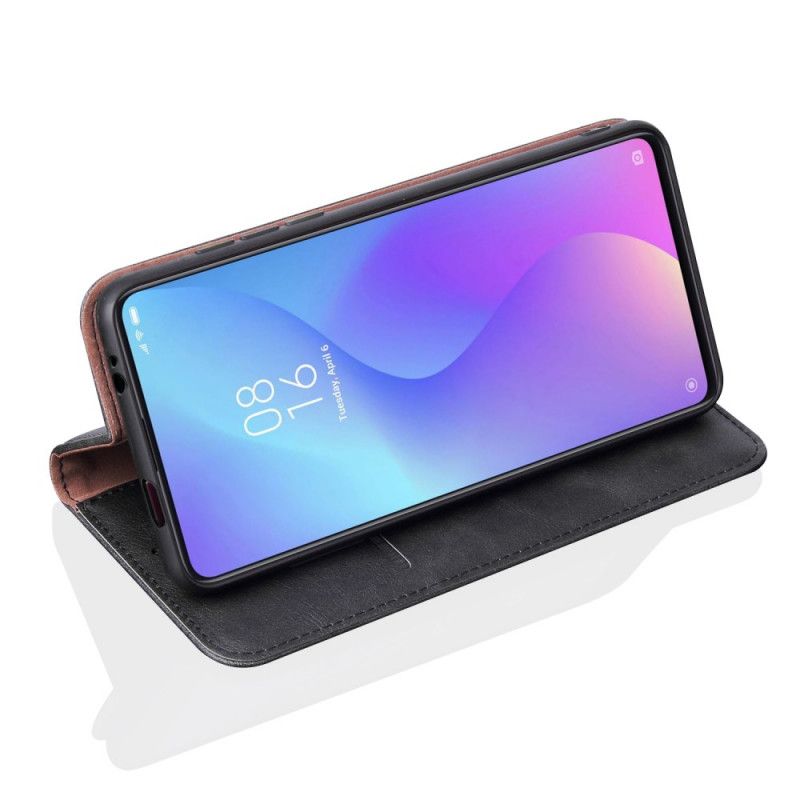 Læder Cover Xiaomi Mi 9T / Mi 9T Pro Sort Syet Lædereffekt Beskyttelse