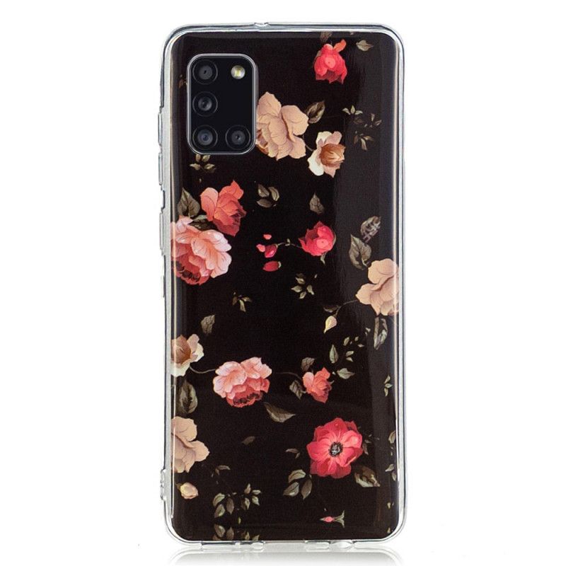 Cover for Samsung Galaxy A31 Sort Fluorescerende Blomsterserie