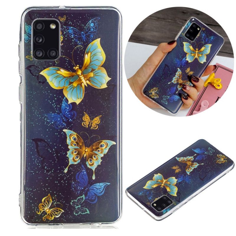 Cover Samsung Galaxy A31 Mørkeblå Fluorescerende Sommerfugleserie