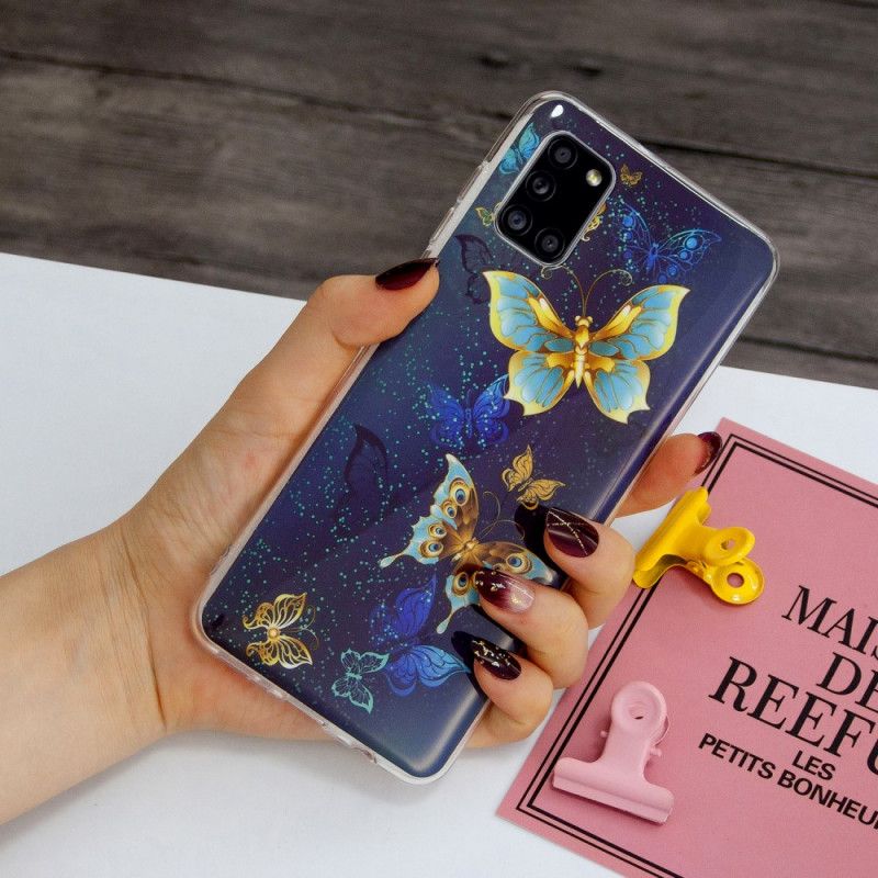 Cover Samsung Galaxy A31 Mørkeblå Fluorescerende Sommerfugleserie