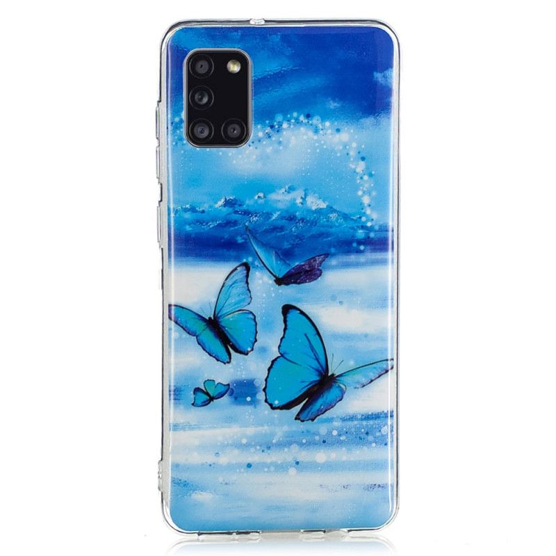 Cover Samsung Galaxy A31 Mørkeblå Fluorescerende Sommerfugleserie