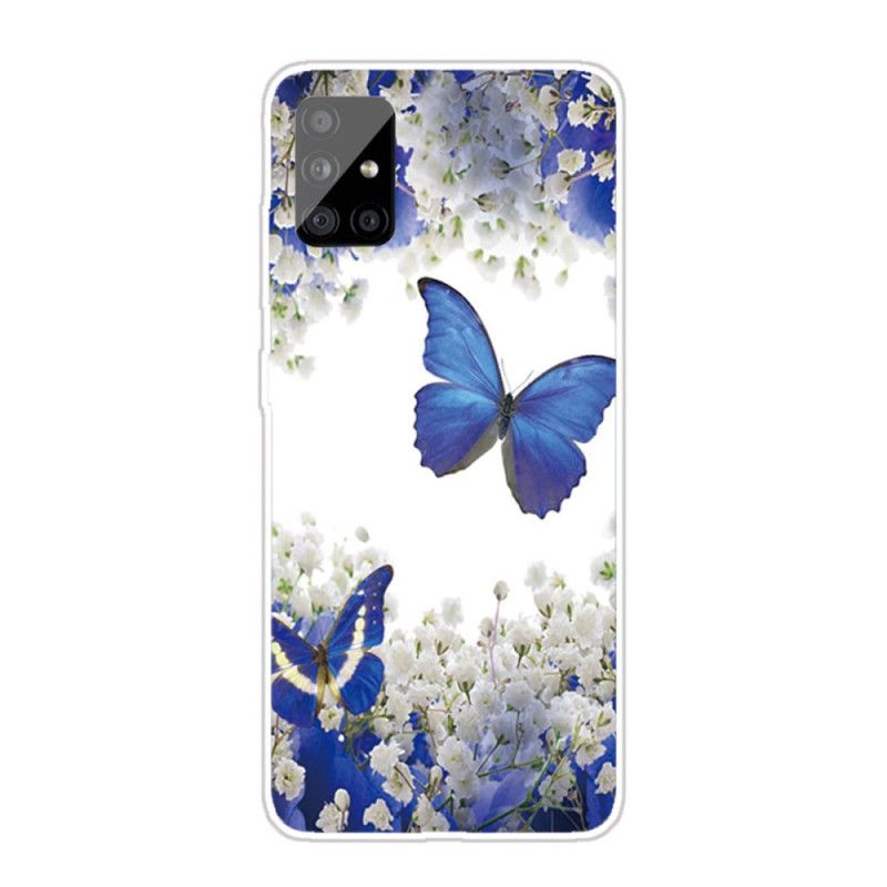 Cover Samsung Galaxy A31 Mørkeblå Flyvning Af Sommerfugle