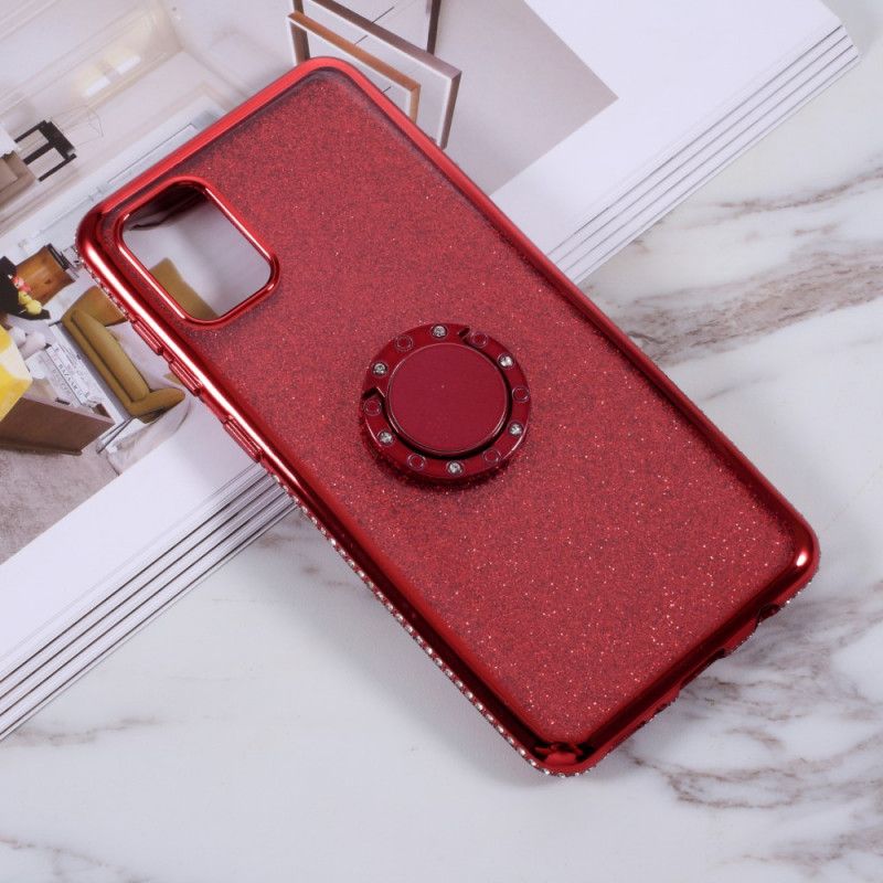 Cover Samsung Galaxy A31 Rød Pailletter Og Diamanter Ringstøtte Original