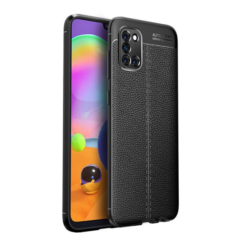 Cover Samsung Galaxy A31 Sort Dobbeltlinjeret Lychee-Lædereffekt