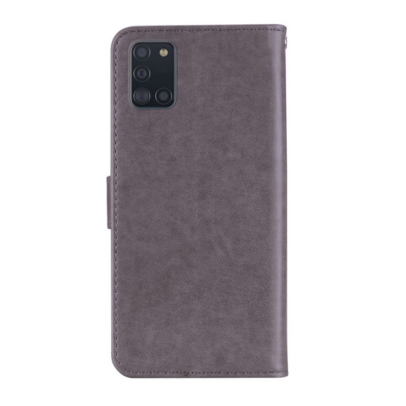 Flip Cover Læder Samsung Galaxy A31 Grå Uglemandala Og G-Streng Beskyttelse