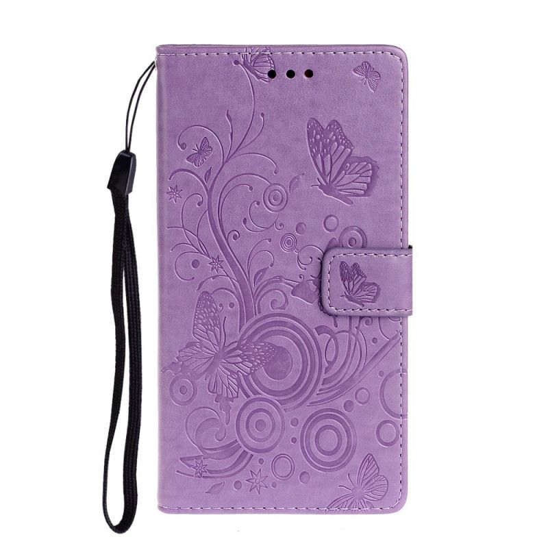 Flip Cover Læder Samsung Galaxy A31 Rød Retro Sommerfugle Og Blomster Original