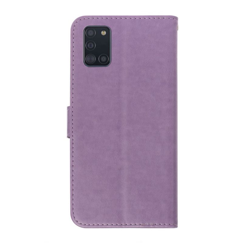 Flip Cover Læder Samsung Galaxy A31 Rød Retro Sommerfugle Og Blomster Original