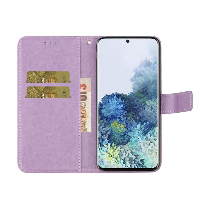 Flip Cover Læder Samsung Galaxy A31 Rød Retro Sommerfugle Og Blomster Original