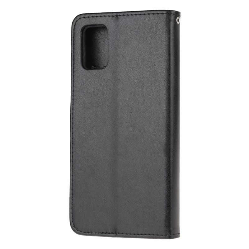 Flip Cover Læder Samsung Galaxy A31 Sort Sommerfugle Og G-Streng Blomster