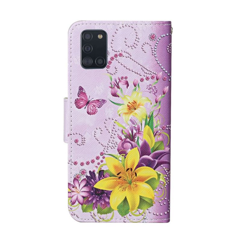 Flip Cover Samsung Galaxy A31 Magenta Mesterlige Blomster Med Rem