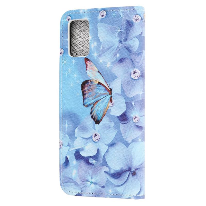 Flip Cover Samsung Galaxy A31 Mobilcover Diamant Sommerfugle Med Rem