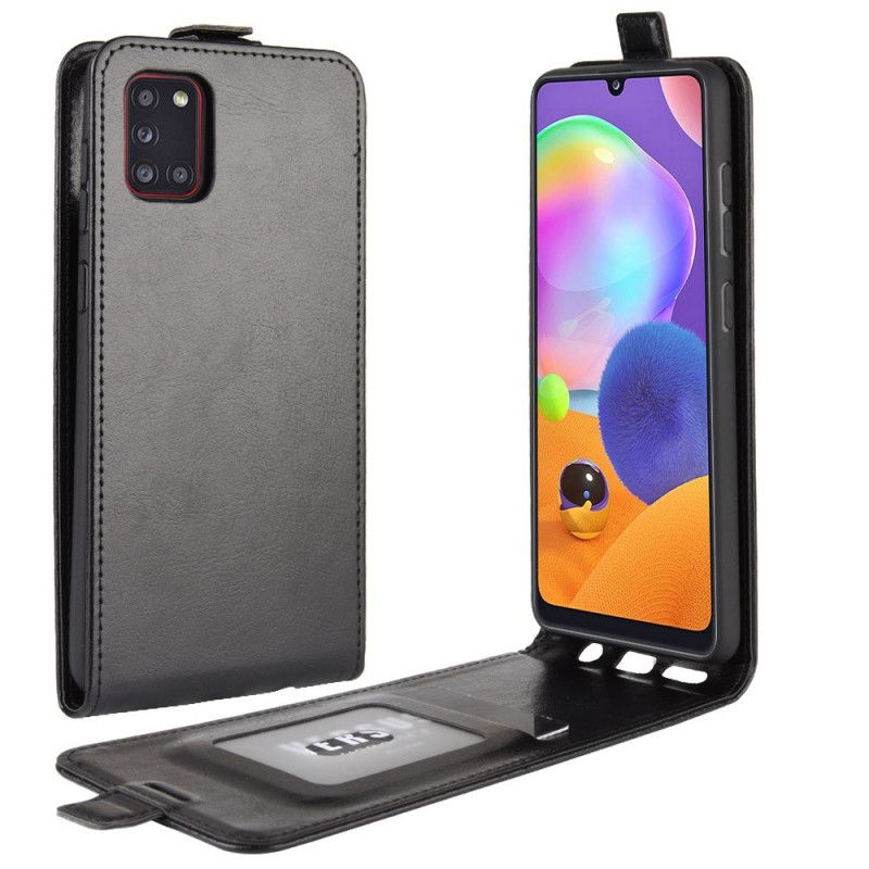 Flip Cover Samsung Galaxy A31 Sort Foldning Af Lædereffekt