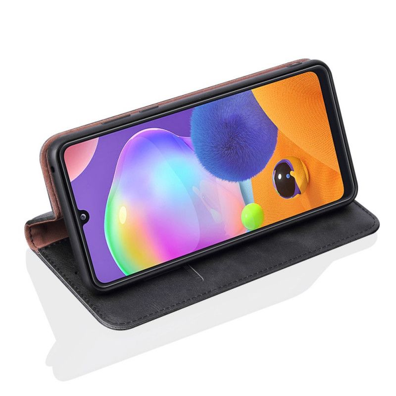 Læder Cover for Samsung Galaxy A31 Rød Syet Lædereffekt