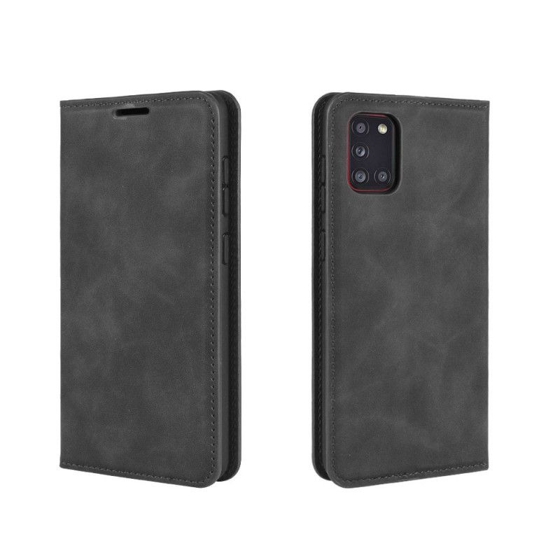 Læder Cover Samsung Galaxy A31 Sort Blød Lædereffekt Original