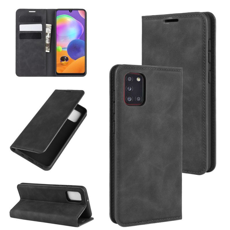 Læder Cover Samsung Galaxy A31 Sort Blød Lædereffekt Original