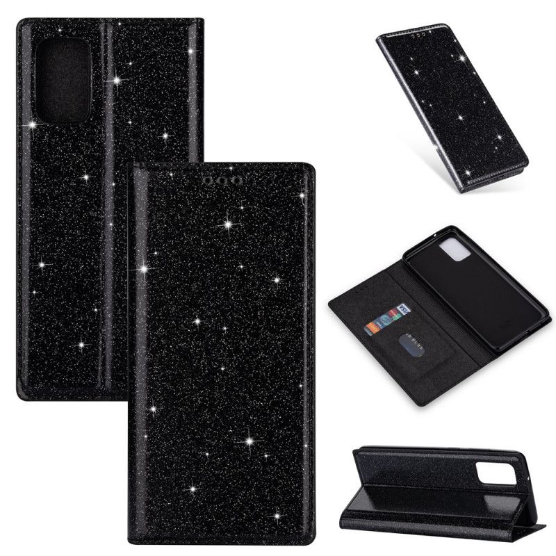 Læder Cover Samsung Galaxy A31 Sort Glitter Stil