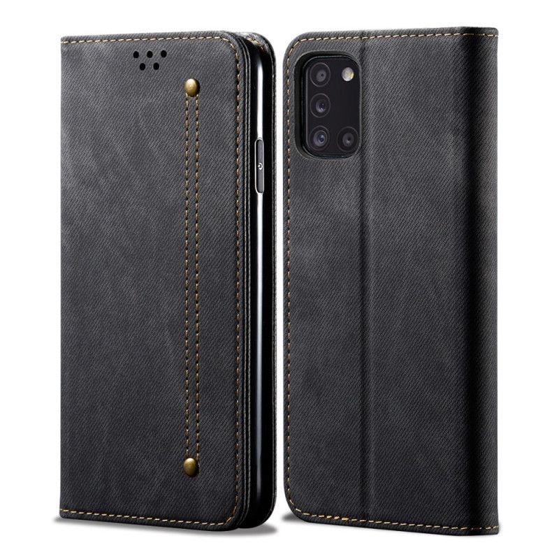 Læder Cover Samsung Galaxy A31 Sort Jeansstof