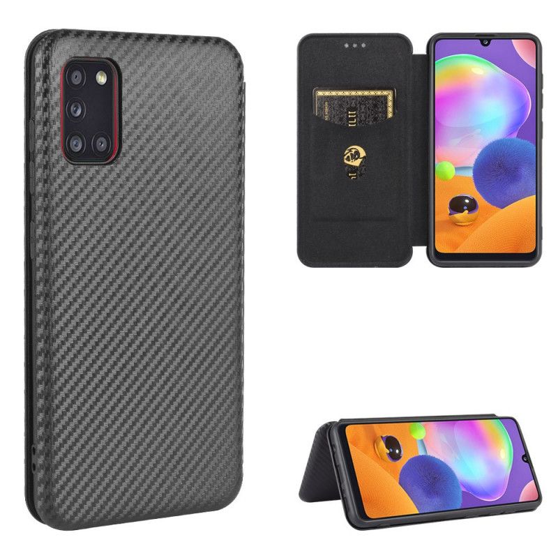 Læder Cover Samsung Galaxy A31 Sort Kulfiber Beskyttelse