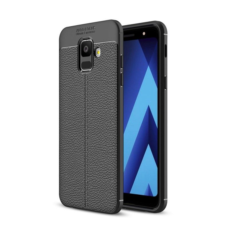 Cover Samsung Galaxy A6 Sort Dobbelt Line Lychee Læder Effekt Beskyttelse