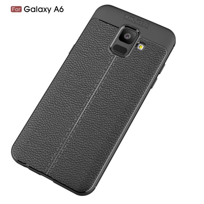 Cover Samsung Galaxy A6 Sort Dobbelt Line Lychee Læder Effekt Beskyttelse