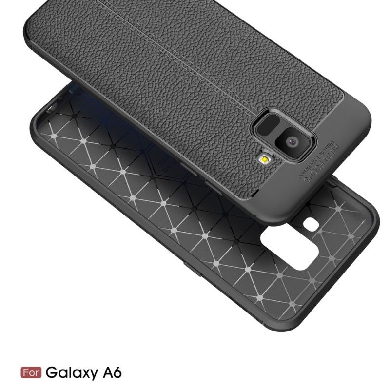 Cover Samsung Galaxy A6 Sort Dobbelt Line Lychee Læder Effekt Beskyttelse