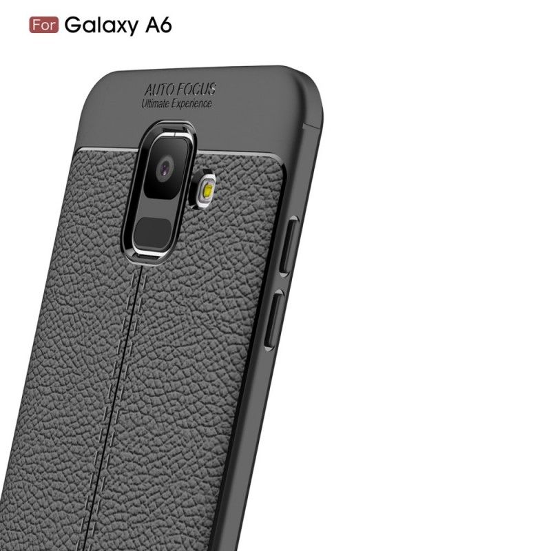 Cover Samsung Galaxy A6 Sort Dobbelt Line Lychee Læder Effekt Beskyttelse