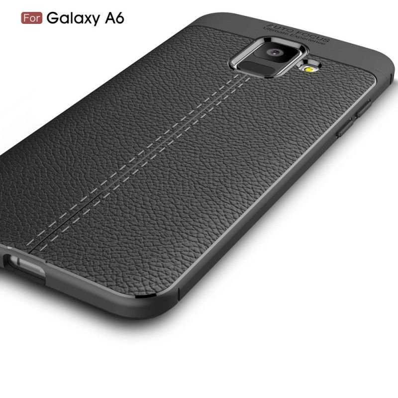 Cover Samsung Galaxy A6 Sort Dobbelt Line Lychee Læder Effekt Beskyttelse