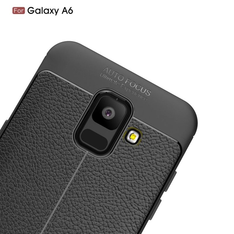 Cover Samsung Galaxy A6 Sort Dobbelt Line Lychee Læder Effekt Beskyttelse