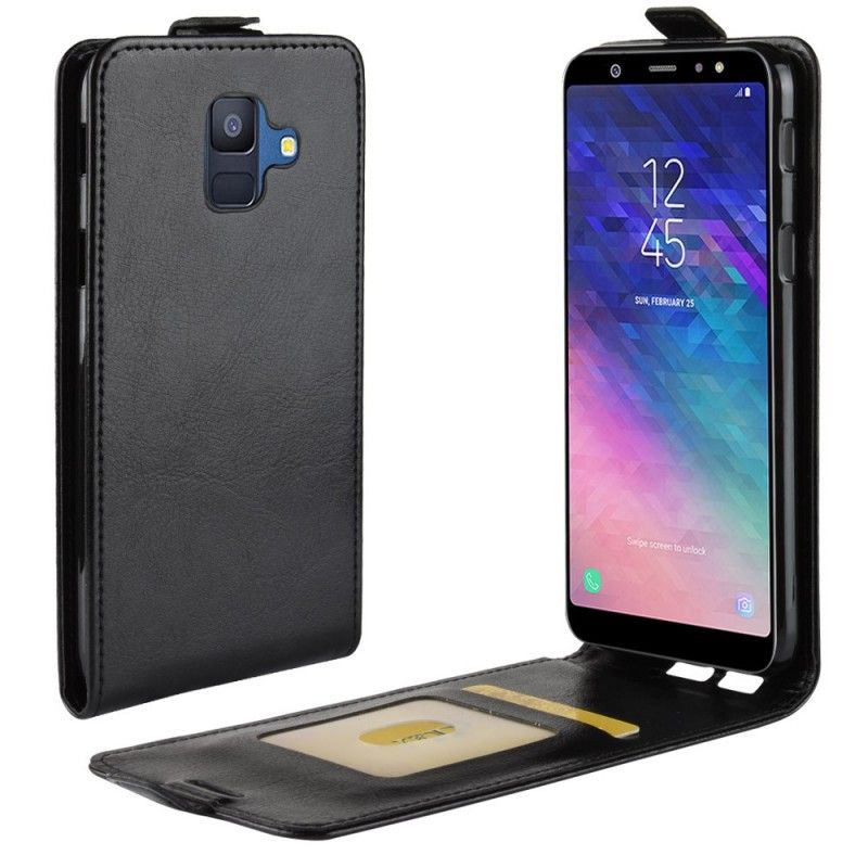 Flip Cover Læder for Samsung Galaxy A6 Sort Foldning Af Lædereffekt