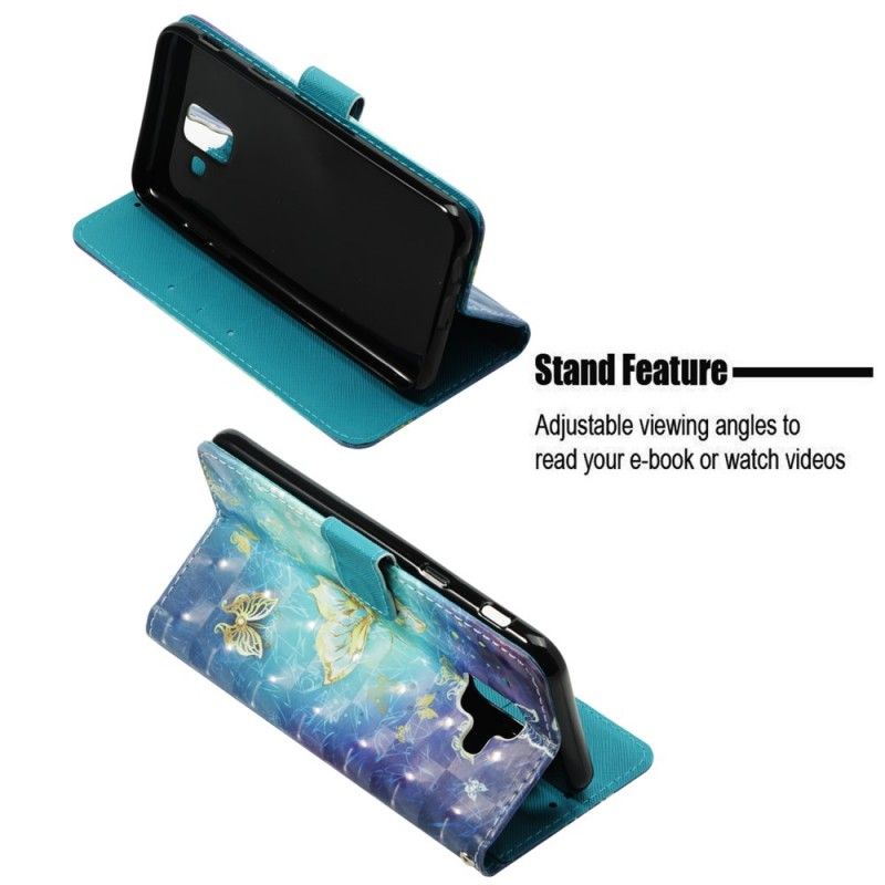 Flip Cover Læder Samsung Galaxy A6 3D Gyldne Sommerfugle